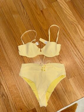Onia Yellow and White Striped Bikini Set